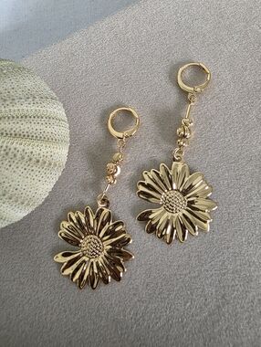 Boho Gold Filled Flower Dangle Earrings